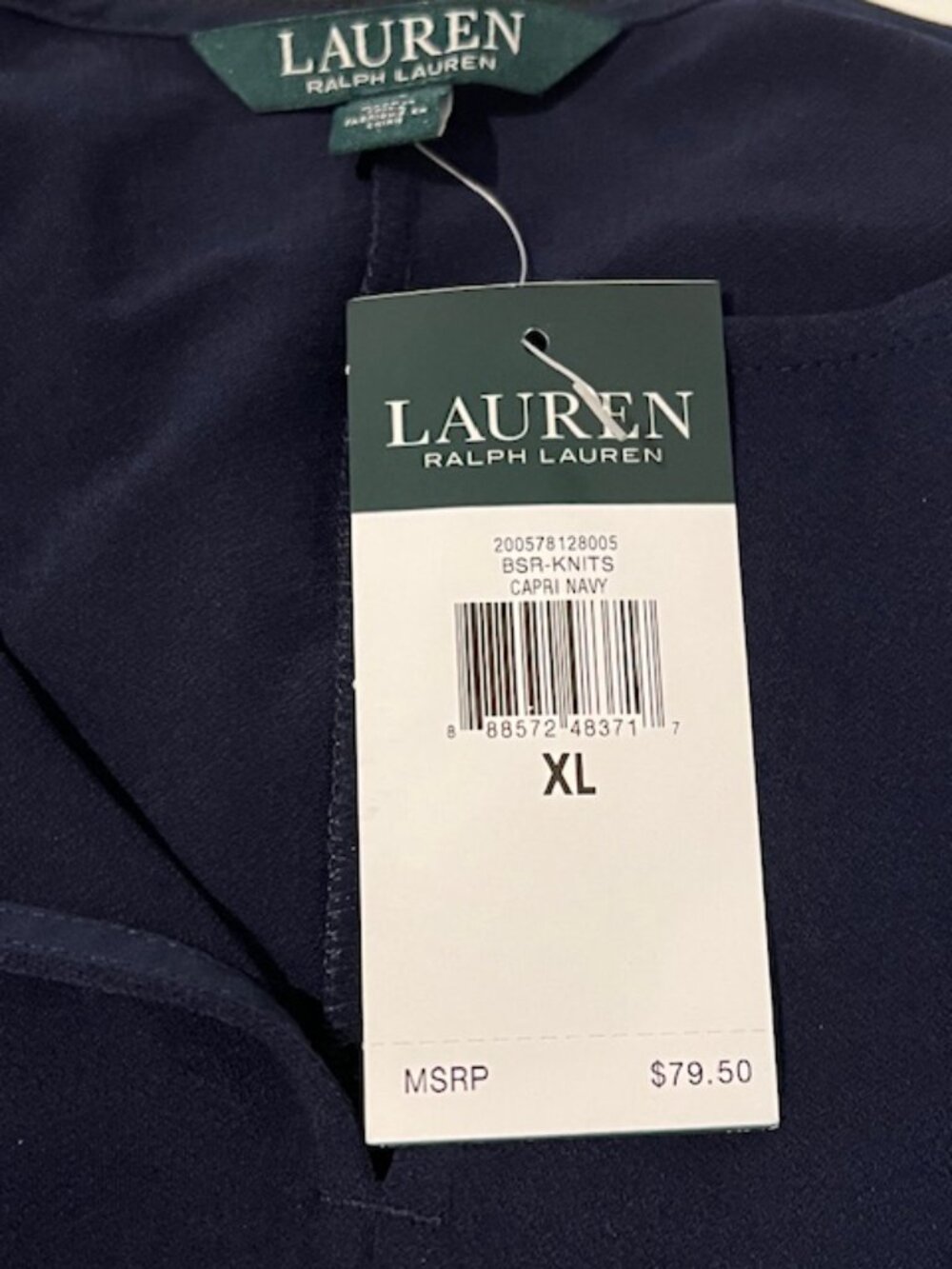 Lauren Ralph Lauren Navy Blouse XL NWT Split Neck Layered Hem Top - Picture 4 of 4